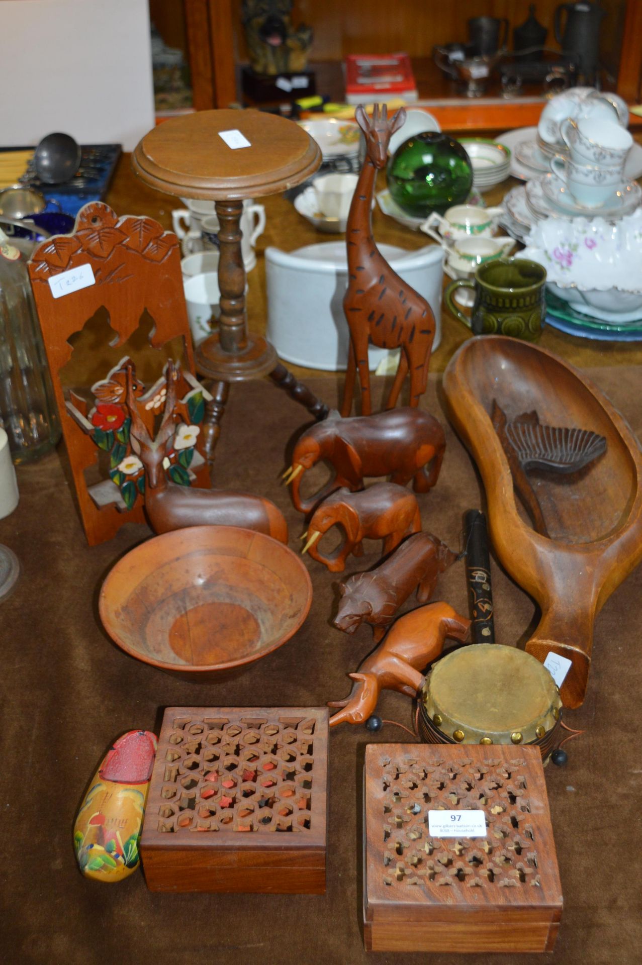 Collection of Wooden Items, Elephants, etc.