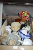 Box of Assorted Pottery Items, Bowls, Glassware, e