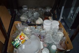 Two Boxes of Assorted Glassware and Pottery Items