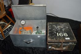 Two Vintage Metal and Contents of Microscopes, etc