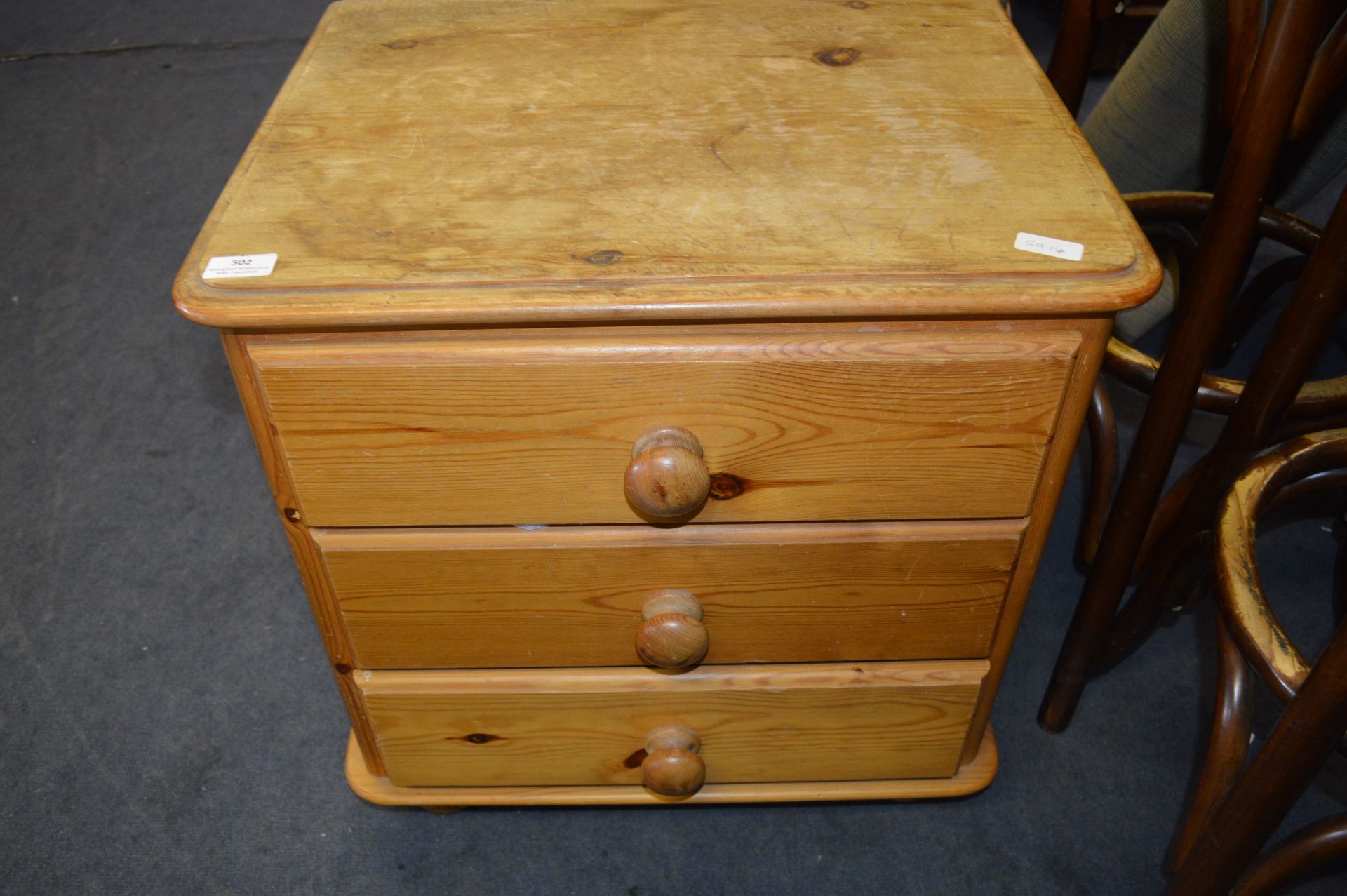 Three Drawer Pine Bedside Chest