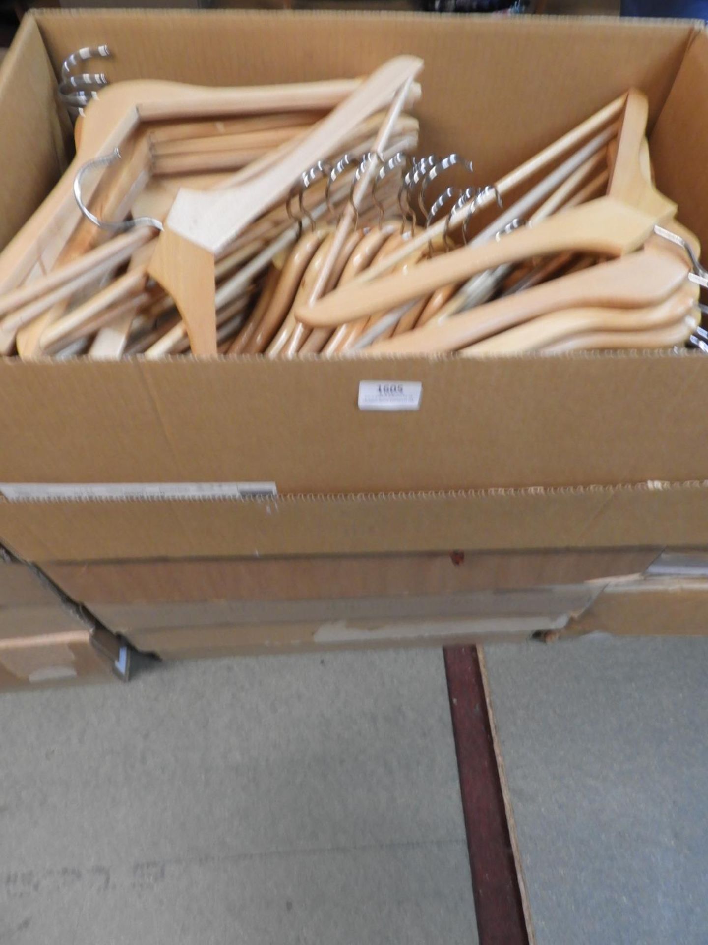 *Three Boxes of Wooden Coat Hangers