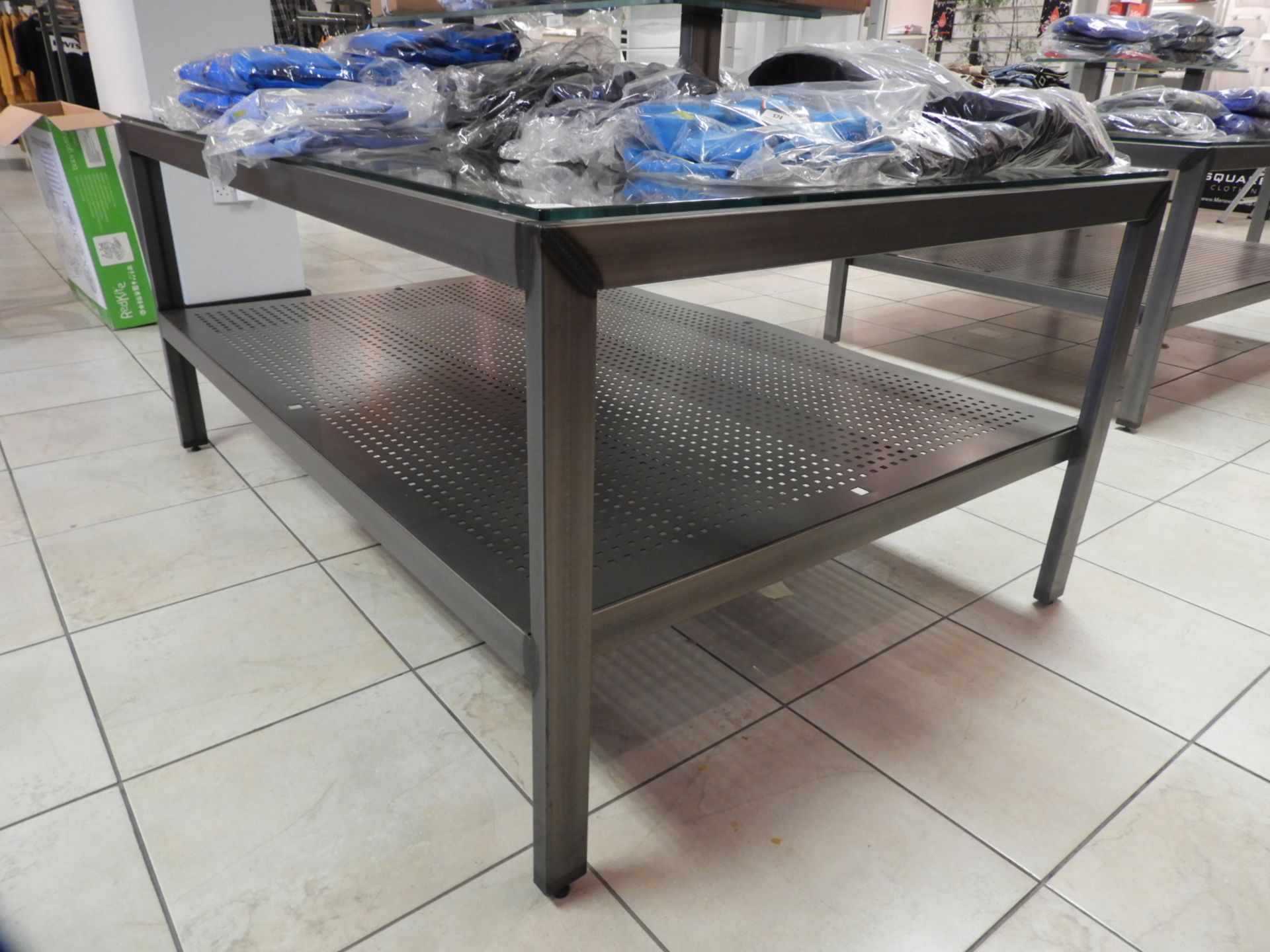 *Plate Glass & Burnished Steel Display Table with