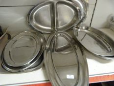 Quantity of Stainless Steel Platters Including Sal