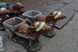 Pair of Painted Donkey and Cart Garden Ornaments