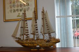 Hand Built Wooden Model - Man 'O' War Sailing Ship