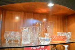 Nine Pieces of Crystal Cut Glass; Vases, Bowls, Ju