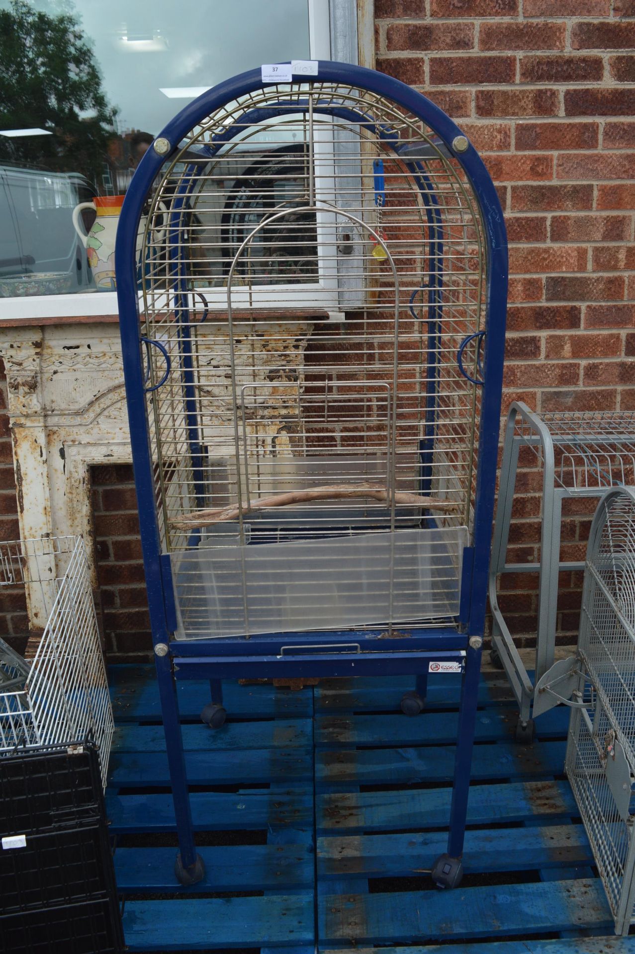 Blue Painted Parrot Cage on Stand