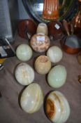 Collection of Onyx Eggs and Quartz Bookends, etc.