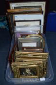 Container of Framed Pictures; Cats, Embroidery, et
