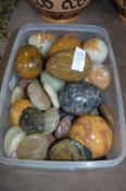 Container of Quartz and Onyx Eggs, Polished Pebble