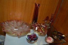 Eight Pieces of Murano Glassware; Vases, Dishes, e