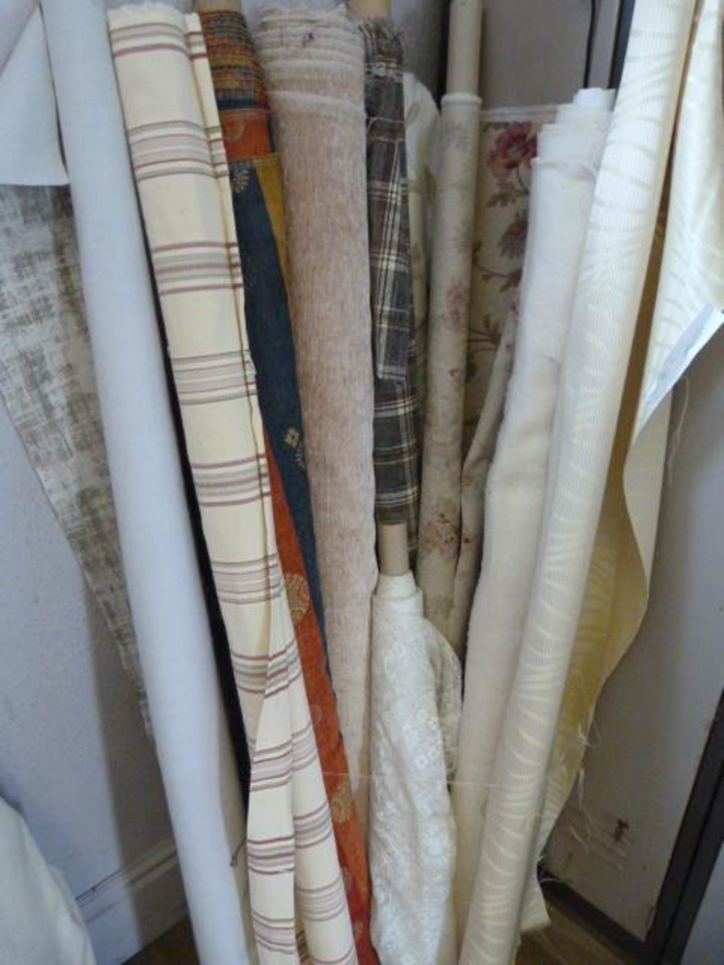 Ten Rolls of Assorted Fabrics (Widths ~4ft, Variou