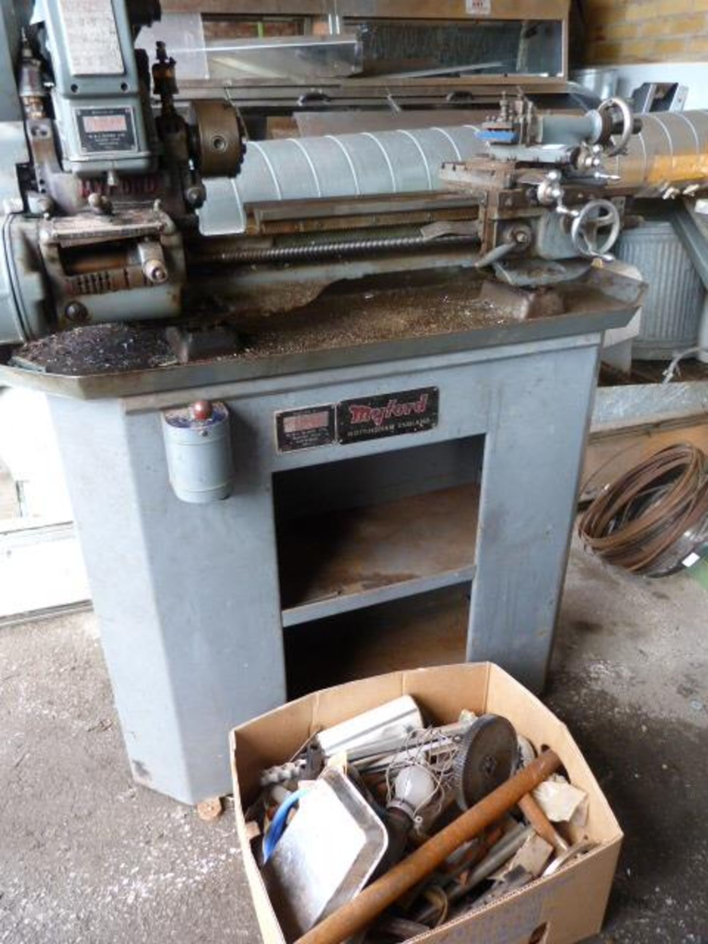 Myford Metal Lathe with Box of Associated Tools and Parts