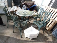 Aluminium Garden Table, Four Iron Chairs and Three