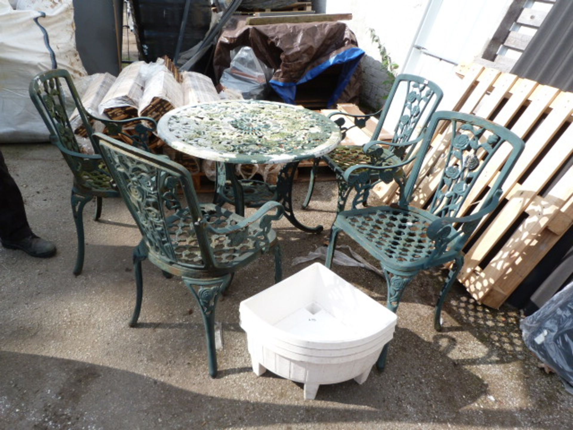 Aluminium Garden Table, Four Iron Chairs and Three