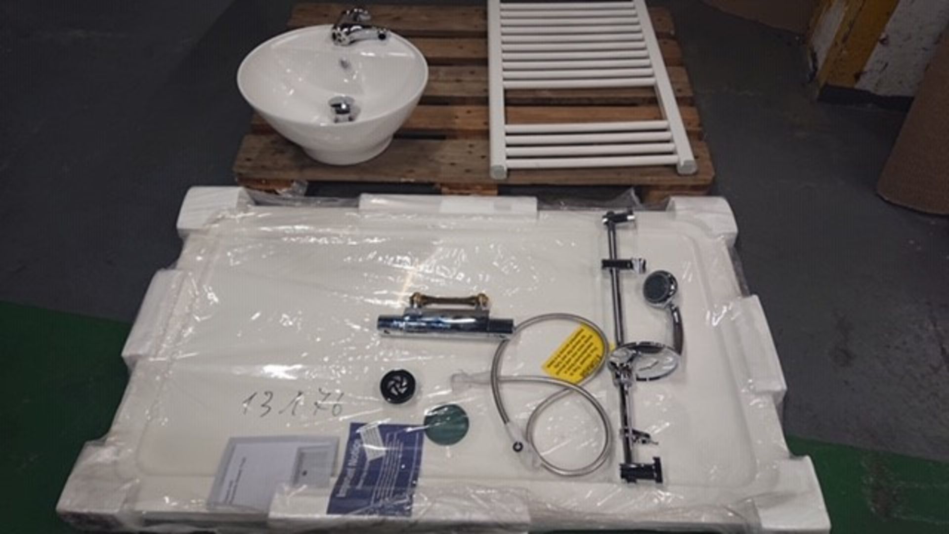 *Shower Pack Consisting of Shower Tray, Fittings, Towel Rail, etc.