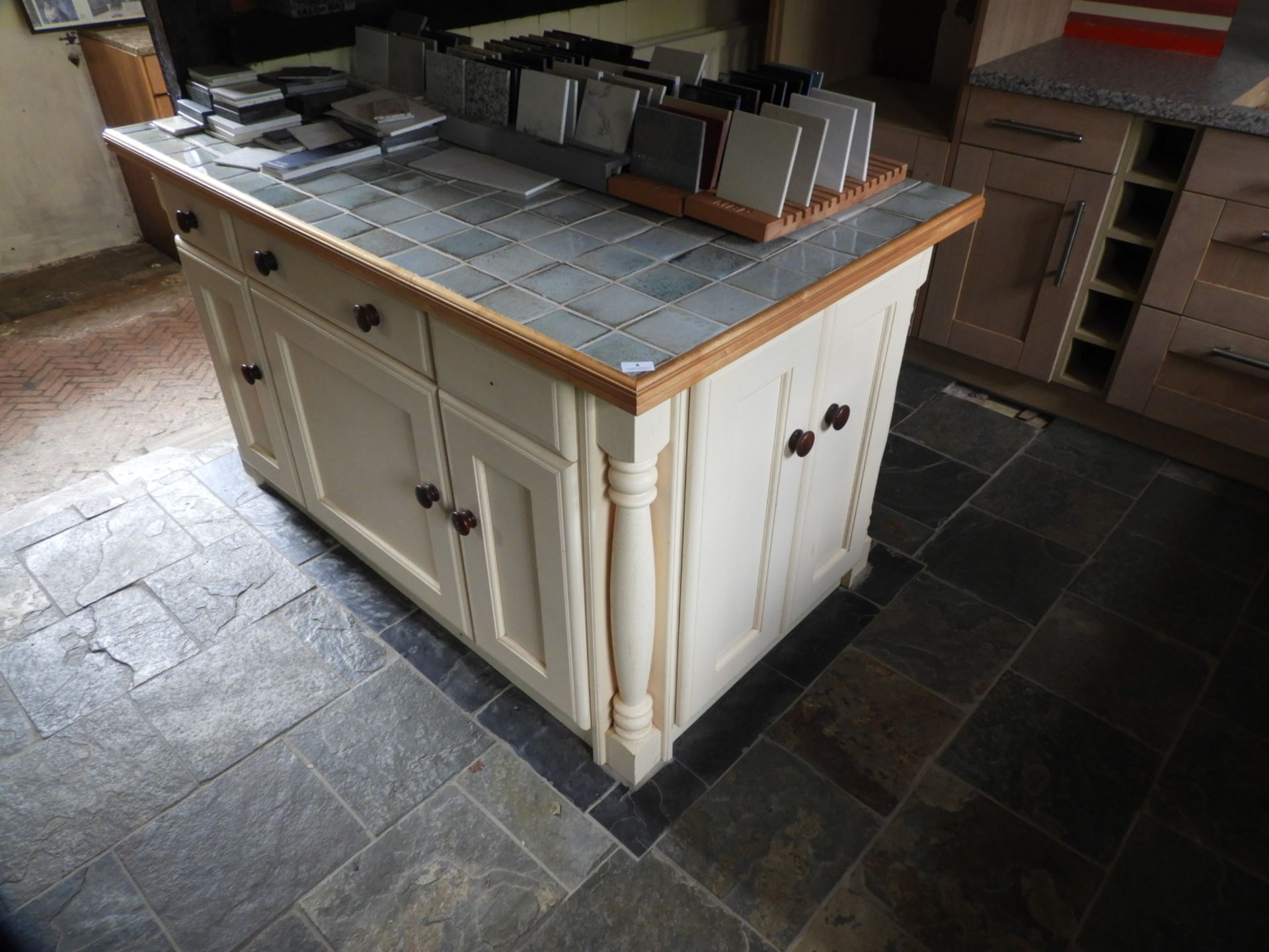 *Handcrafted Tile Topped Corner Unit with Integrated Refrigerator