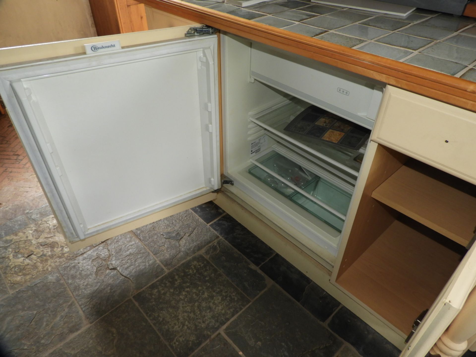 *Handcrafted Tile Topped Corner Unit with Integrated Refrigerator - Image 3 of 3