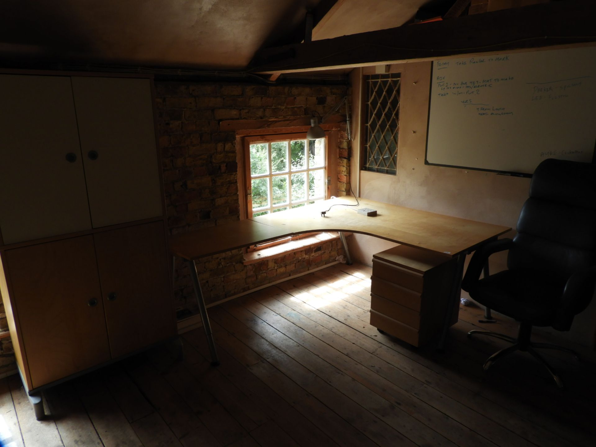 *L-Shaped Office Table with Storage Cupboard, Chair and Standalone Set of Drawers