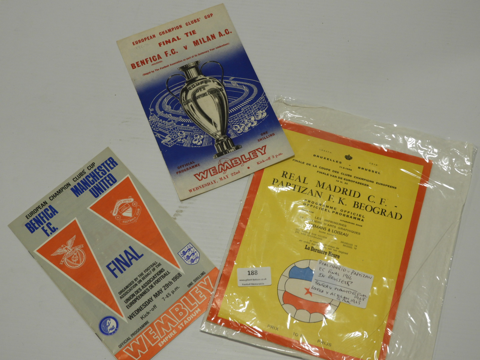Three European Cup Final Programmes; 1966, 1968, & 1963