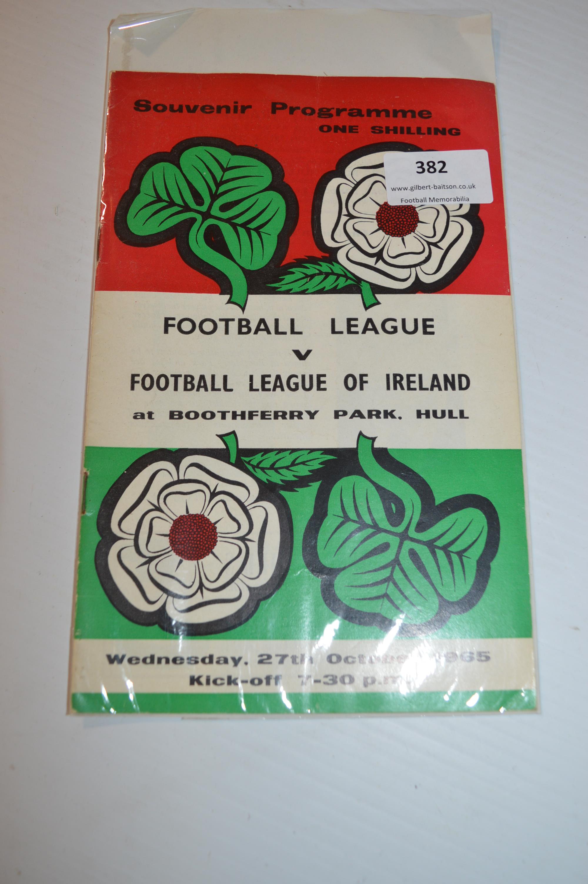 1965 Football League vs Football League of Ireland Final at Boothferry Park