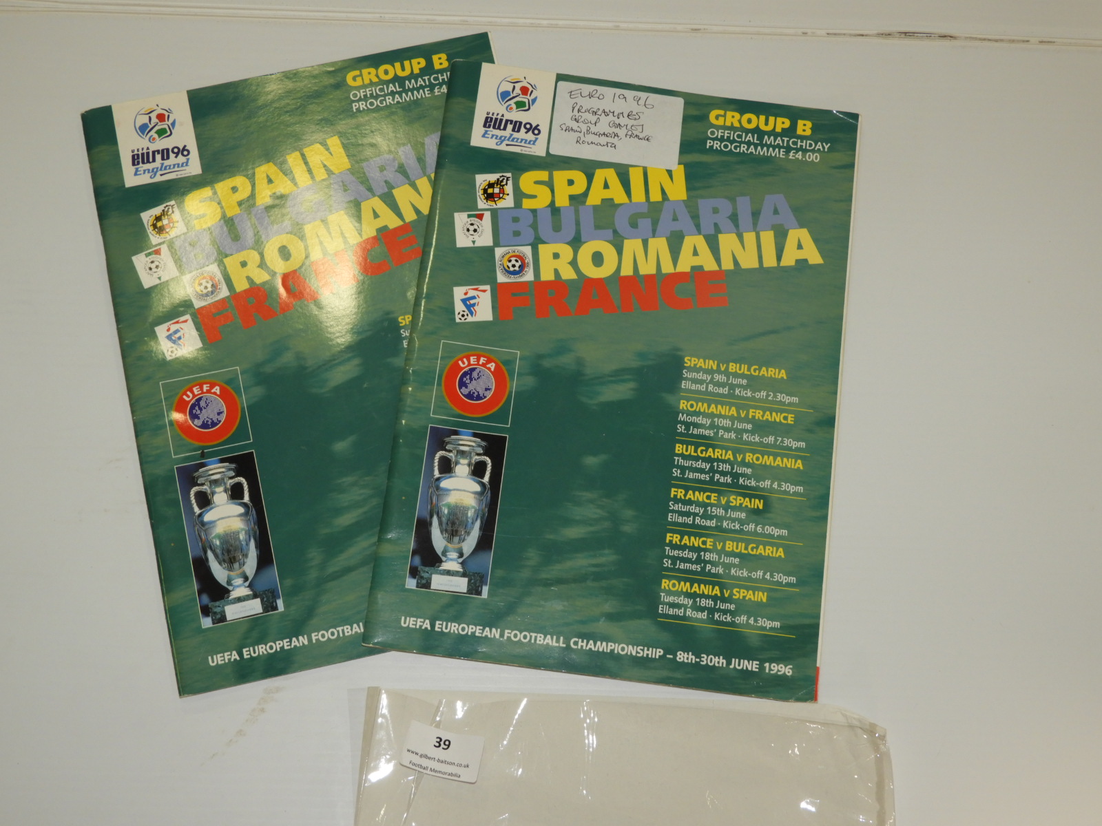 Euro 96 Finals Spain, Bulgaria, Romania & France Group B Match Day Programmes
