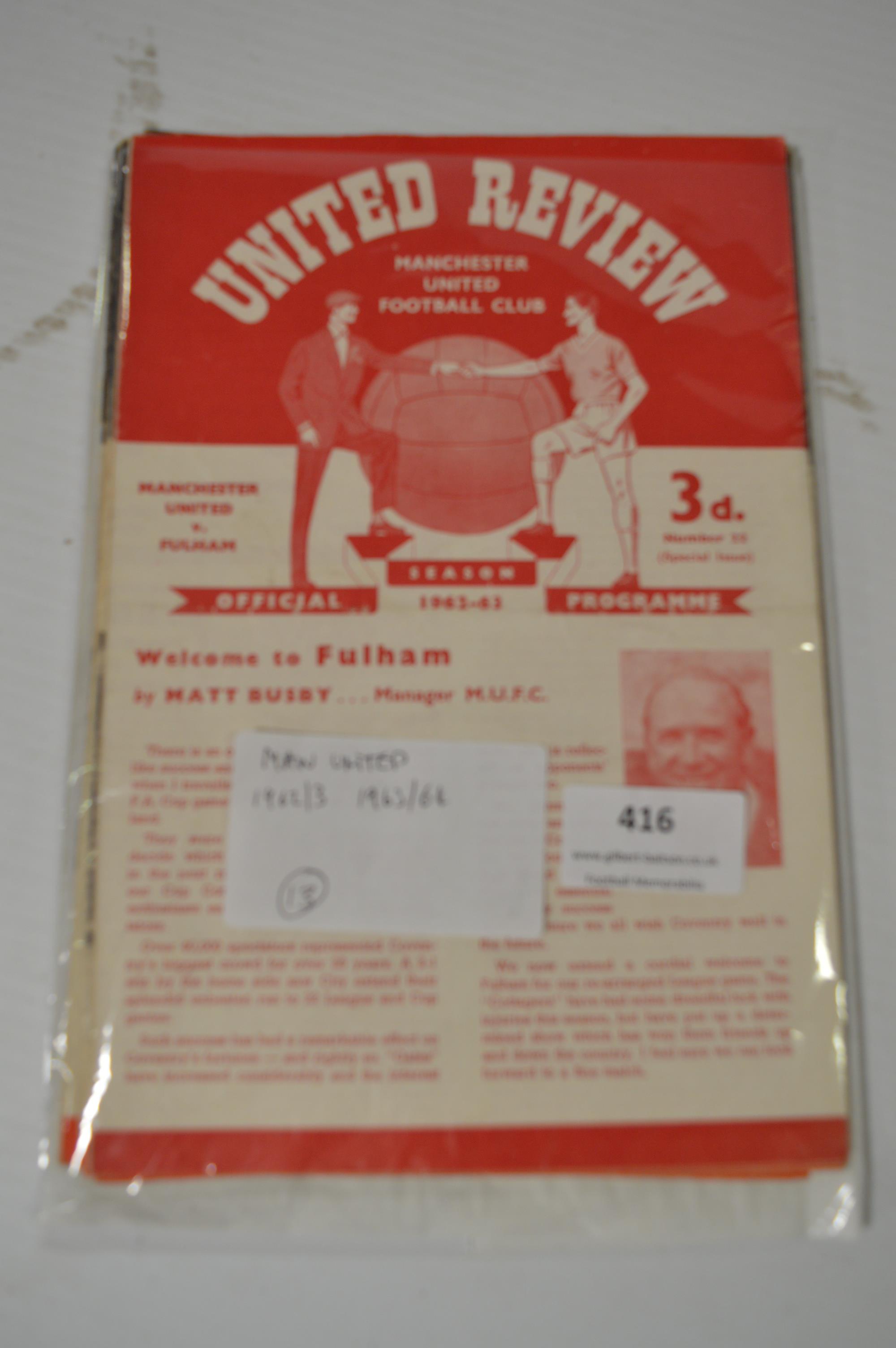 Thirteen Manchester United Programmes from 1962-63 and 63-64 Seasons