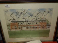 Framed & Signed Picture of The Lord's Pavilion with Autographs by Many Famous Cricketers