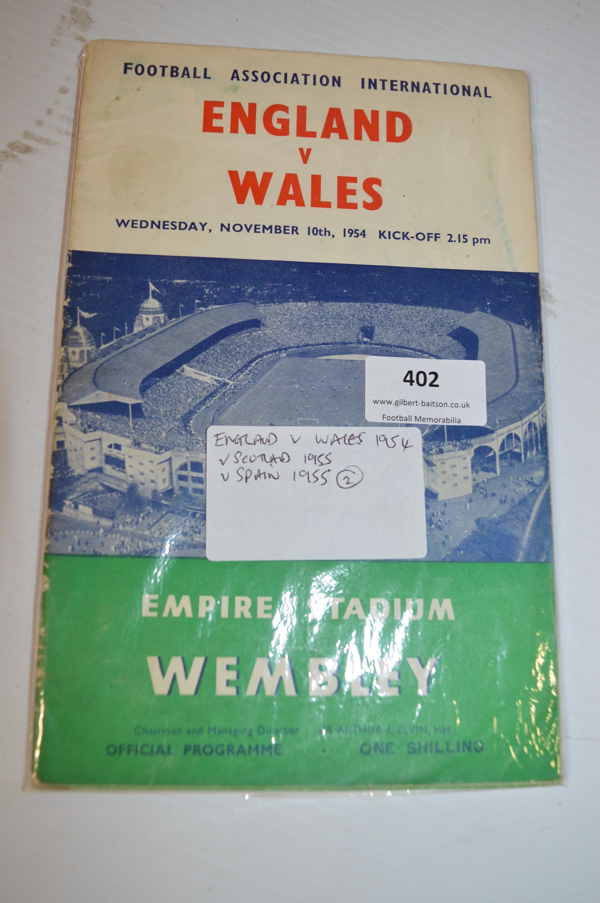 England vs Wales 1954, vs Scotland 1955 & vs (2x) Spain 1955