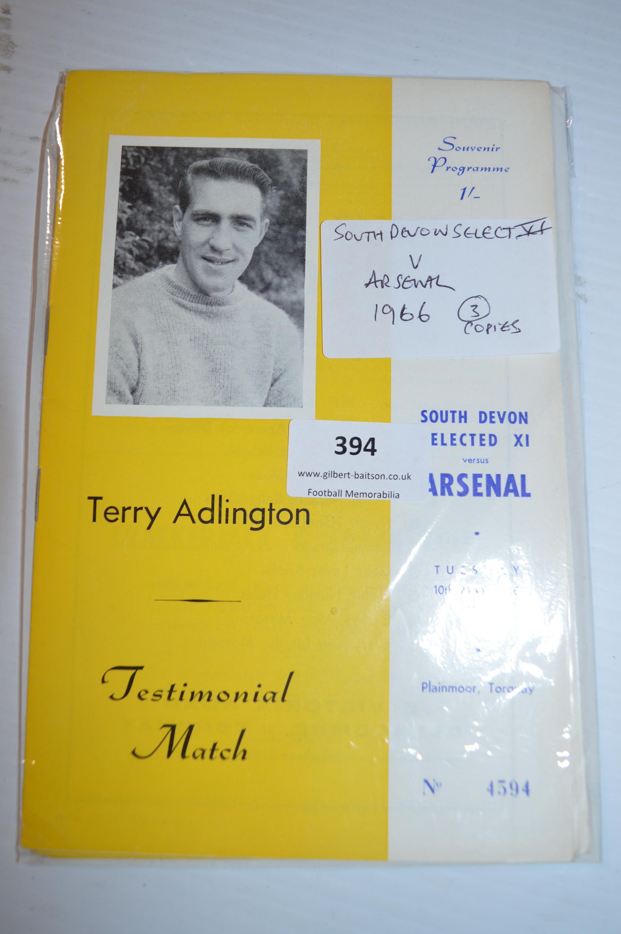 Three Copies of South Devon Select XI vs Arsenal 1966 Terry Adlington Testimonial Match