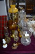 Collection of Various Oil Lamps plus Spare Shades and Funnels