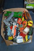 Box of Containing 33 Dinky, Corgi and Other Play Worn Diecast Vehicles