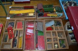 Five Wooden Trays Containing Assorted Meccano Parts