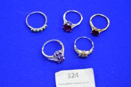 Five Silver Rings Including Amethysts, etc.