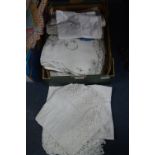 Box of Older Linen Tablecloths, etc.