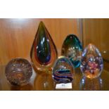 Five Studio Art Glass Paperweights