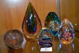 Five Studio Art Glass Paperweights