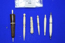 Six Ivory Sewing Cases and Bodkins