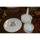 Victorian Ceramic Cheese Board and Two White Ceramic Straining Funnels