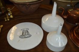 Victorian Ceramic Cheese Board and Two White Ceramic Straining Funnels