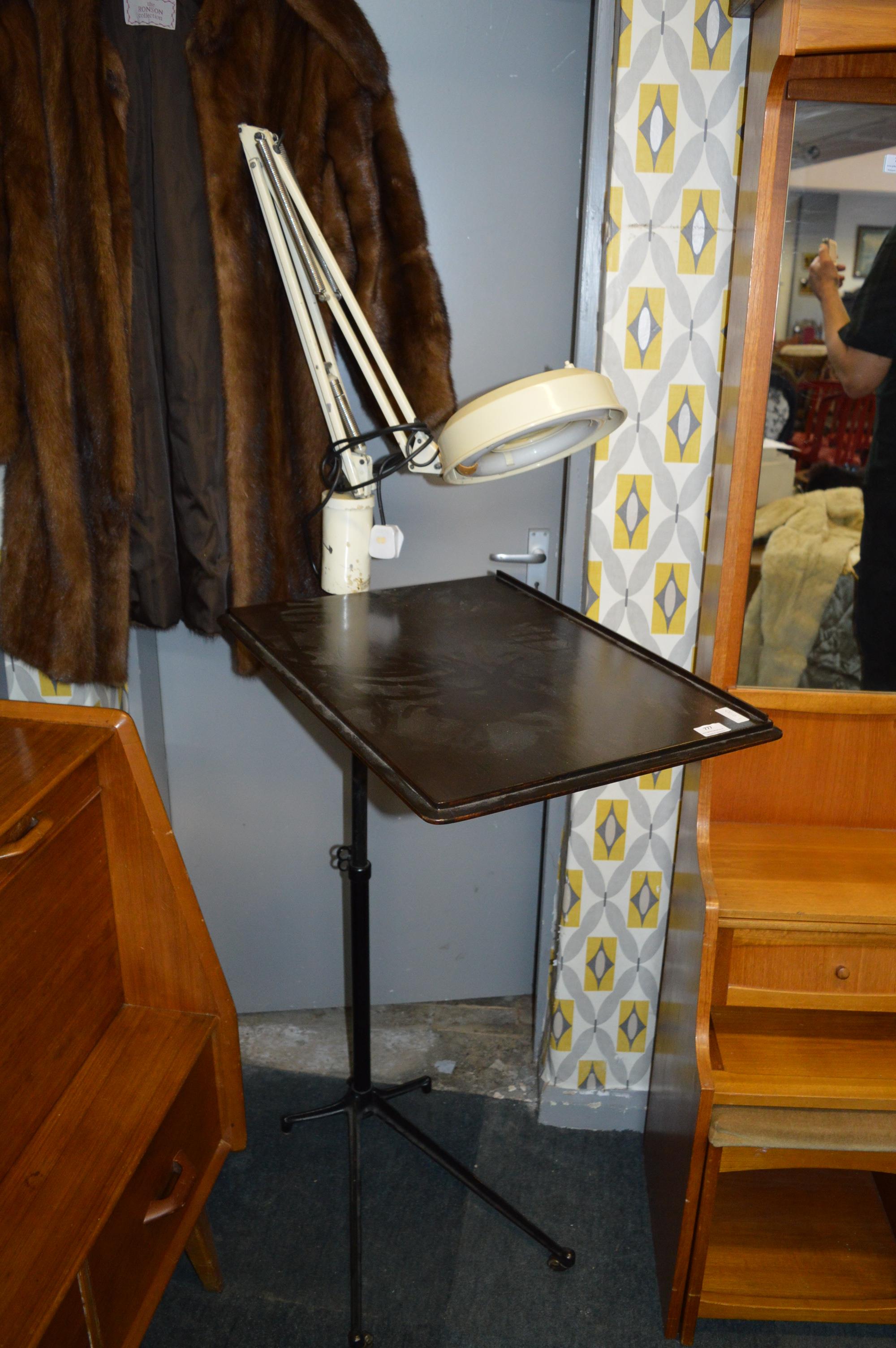 Adjustable Bed Table with Attached Magnifying Lamp