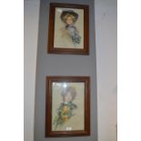 Two Oak Framed Fashion Plates Depicting Young Ladies with Flowers by Philip Boileau 1905