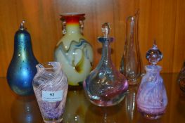 Six Pieces of Studio Art Glass; Bottles, Jars, Vases, etc.
