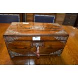 Mother of Pearl Inlaid Walnut Tea Caddy with Mixing Bowl and Original Key