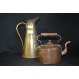 Victorian Copper Kettle and a Brass Jug