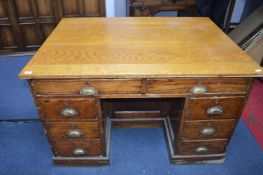 Large Oak Office Desk with Eight Drawers