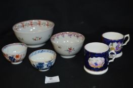 Six Pieces of Porcelain; Tea Bowls, Mugs, etc.
