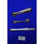 Three Silver Sugar Tongs