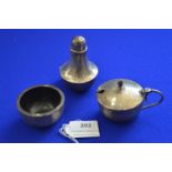 Silver Cruet Set; Pepper Caster, Mustard Pot and a Salt - Hallmarked Birmingham 1950, approx 106g to